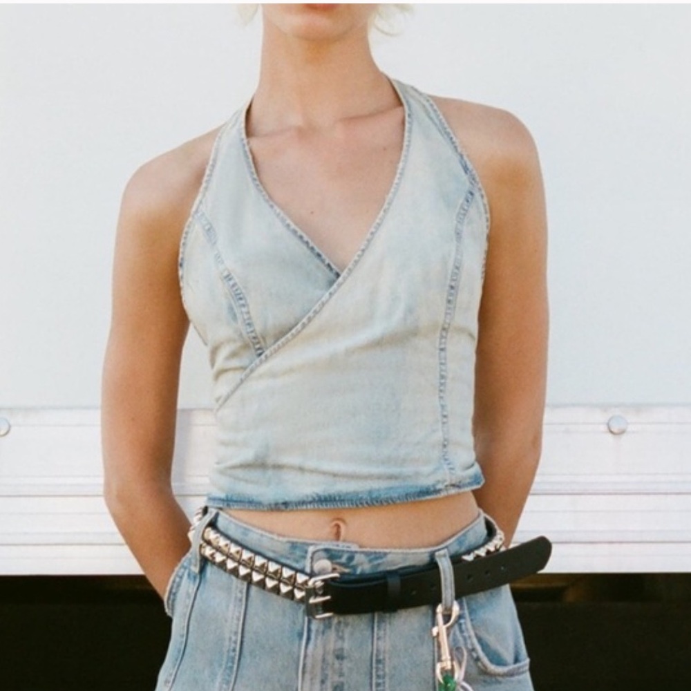 Zara Denim Halter Wrap Top